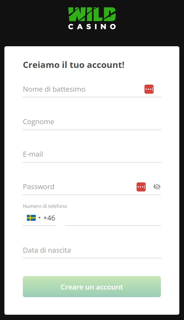 Schermata registrazione Wild
